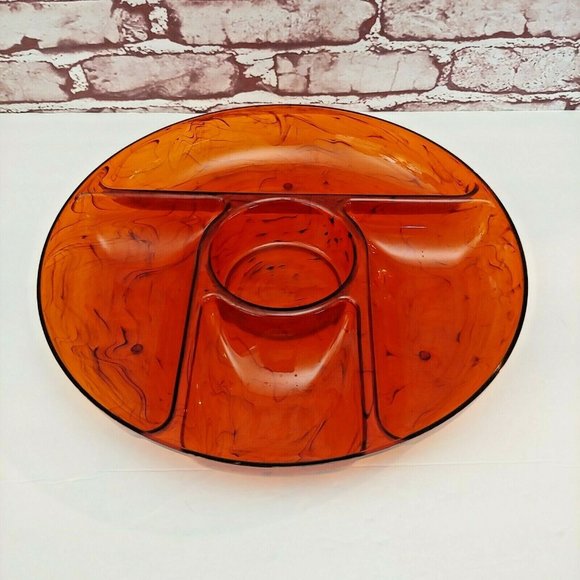 Vintage Other - Vintage Modern Chip and Dip Crudite Amber Plastic Bowl Large Round Fast Shipping